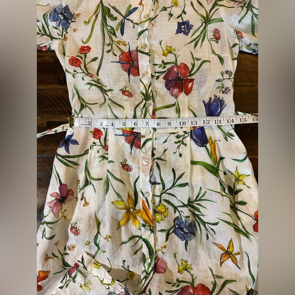 120% Lino Wildflower Linen Shirt Dress Belted Botanical Print XXS NWT - Picture 7 of 9